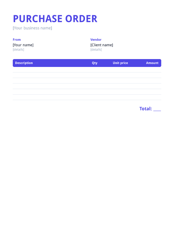 Purchase order template preview
